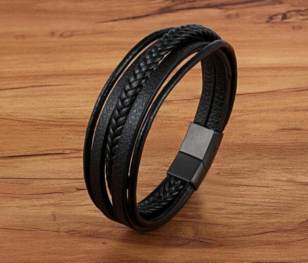 Deluxe Leder-Armband Wickel 6 Reihig geflochten Edelstahl Echtleder Herren Damen – Bild 17