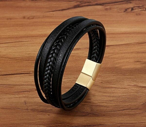 Deluxe Leder-Armband Wickel 6 Reihig geflochten Edelstahl Echtleder Herren Damen – Bild 18
