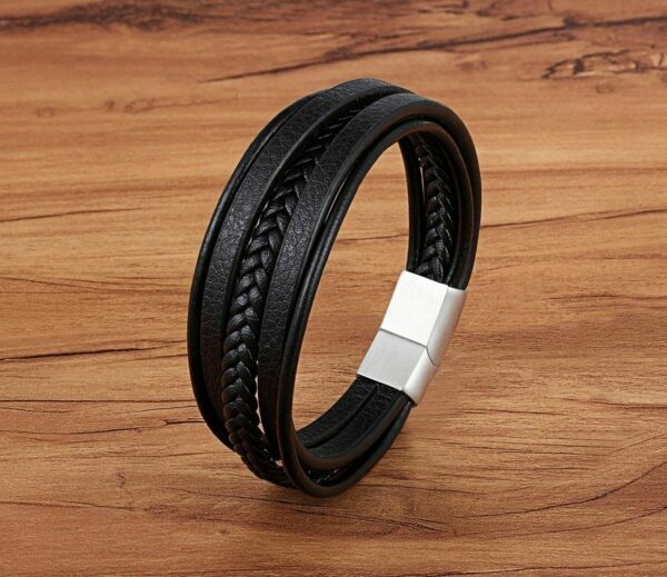 Deluxe Leder-Armband Wickel 6 Reihig geflochten Edelstahl Echtleder Herren Damen – Bild 16