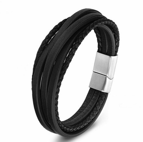 Deluxe Leder-Armband Wickel 6 Reihig geflochten Edelstahl Echtleder Herren Damen – Bild 14